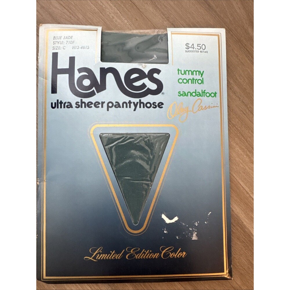 Vtg Hanes BLUE JADE Size C Ultra Sheer Pantyhose OLEG CASSINI Limited Edition
